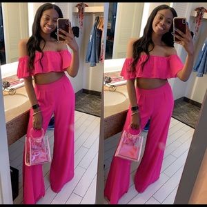 Shoe Dazzle off shoulder top & pants set